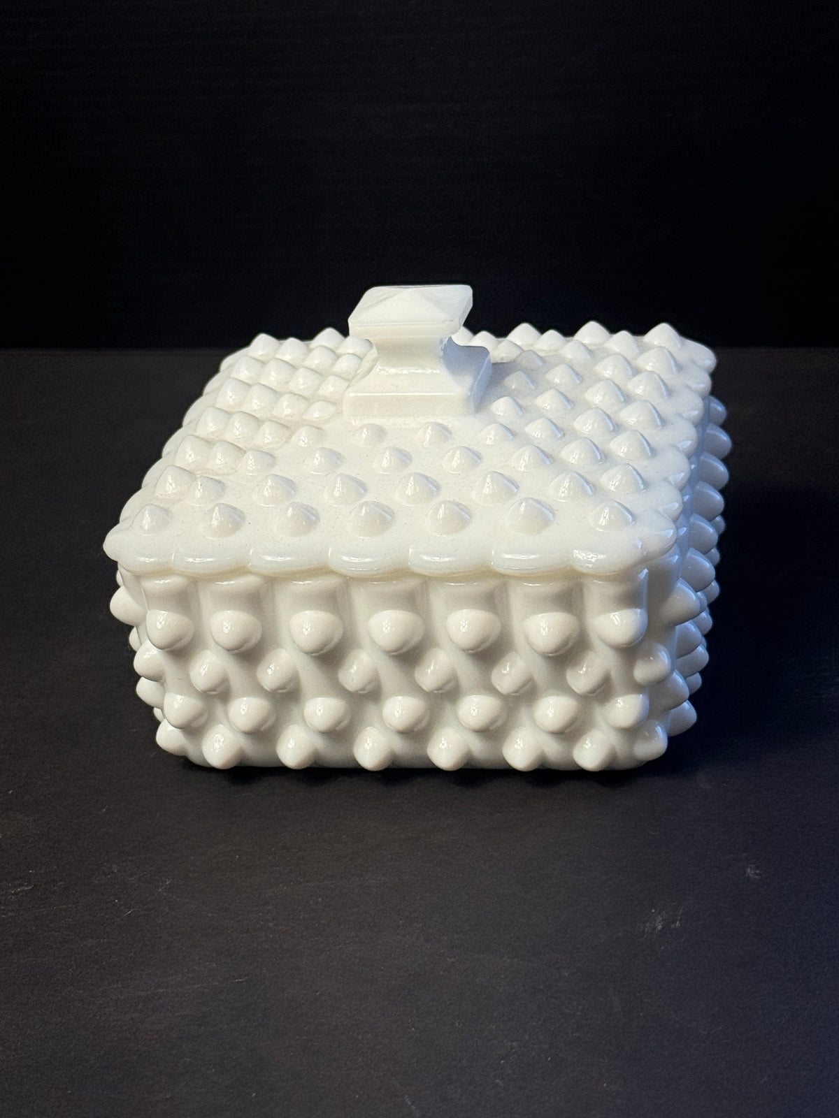 Vintage Fenton White Hobnail Trinket Dish With Cover