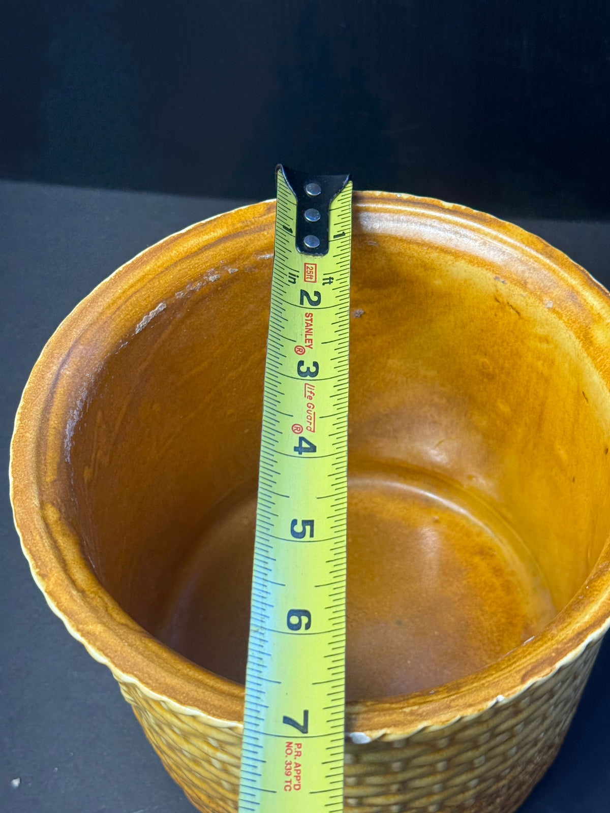 Vtg Haeger Pottery Mustard Basketweave Planter Flower Pot #48?