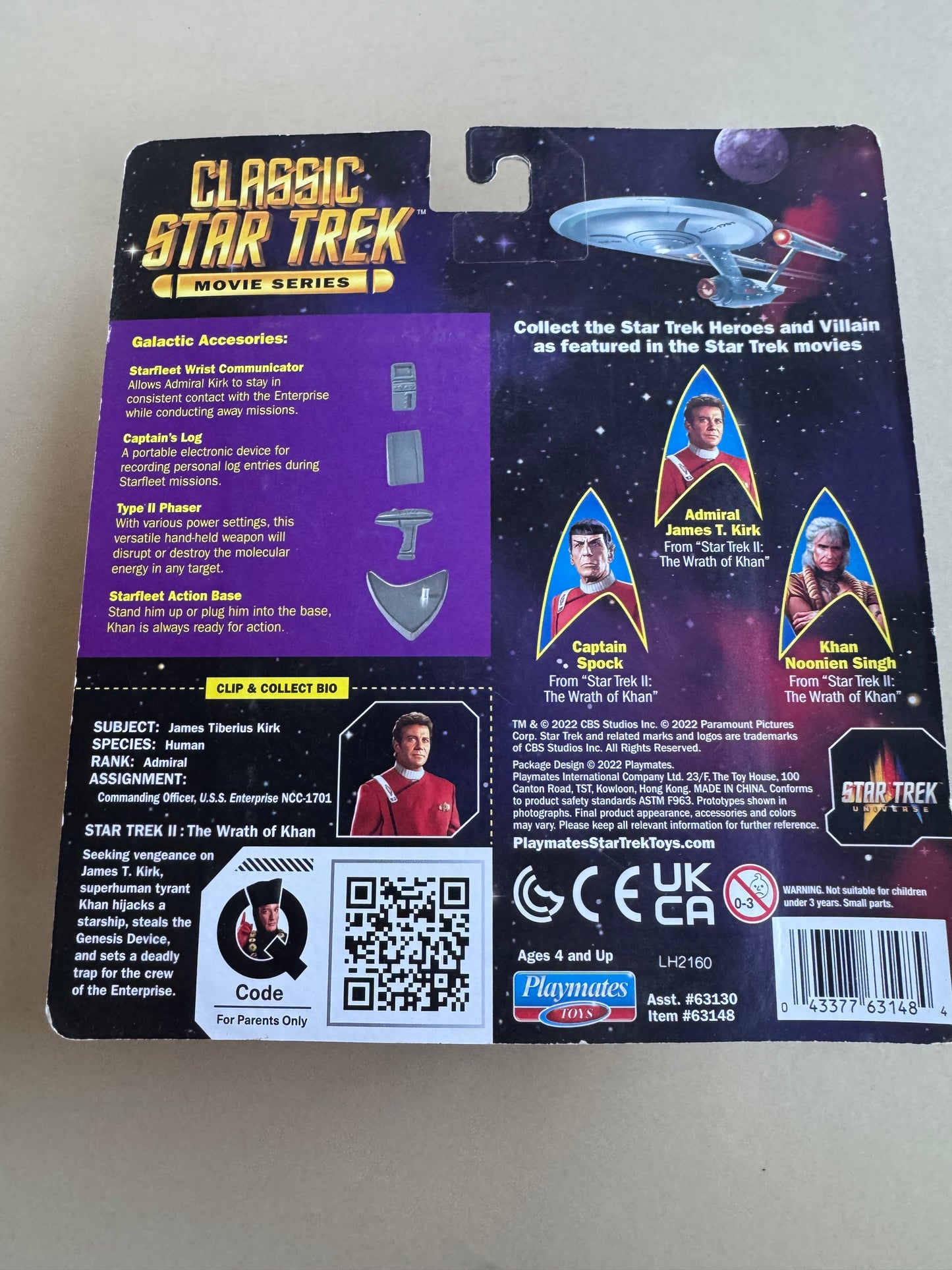 STAR TREK PLAYMATES TOYS 2022 THE WRATH OF KHAN ADMIRAL KIRK FIGURE