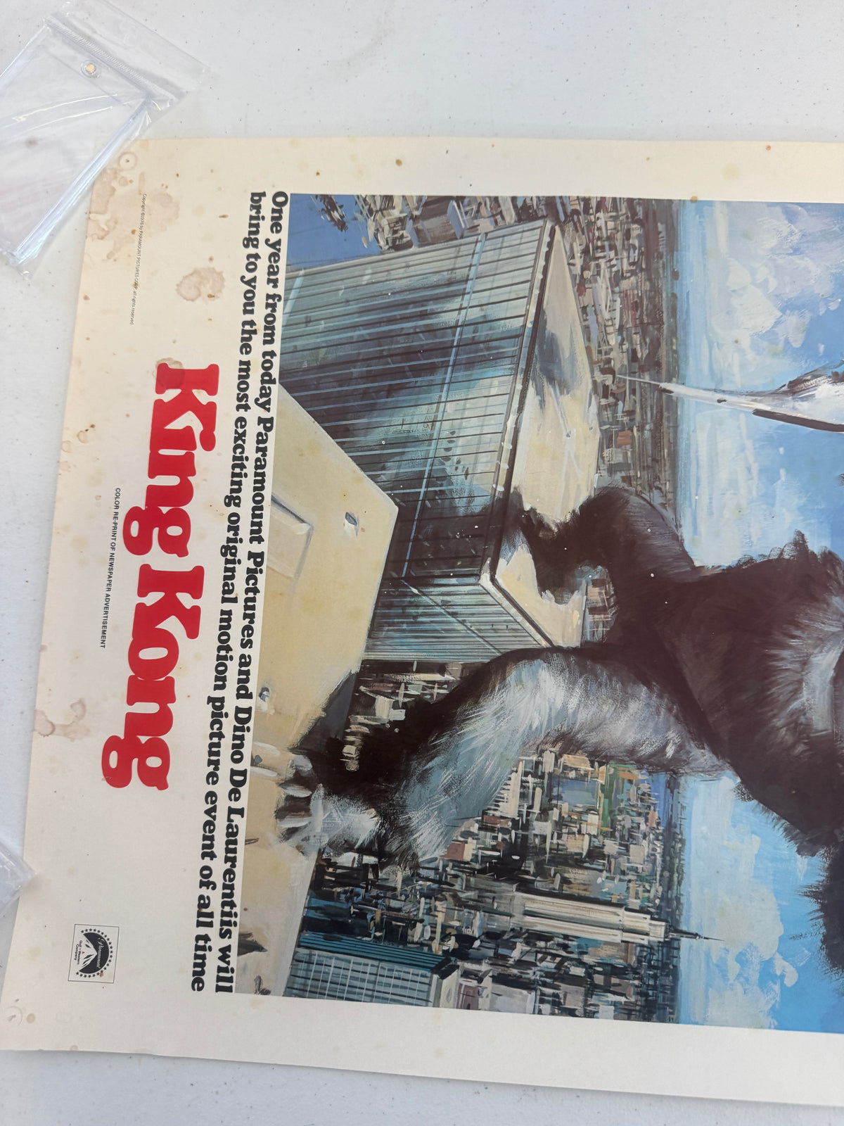 Vintage King Kong Original Movie Poster, Jessica Lange, J. Bridges, Grodin, 1976