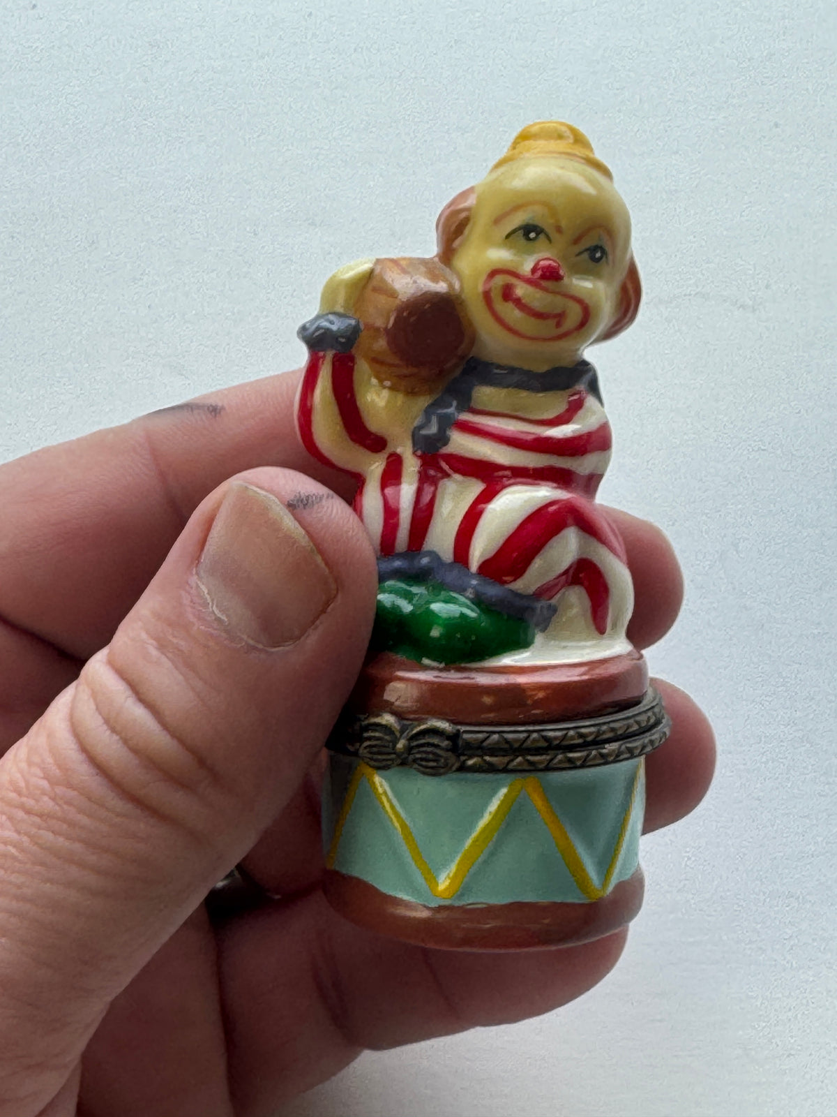 520 - VINTAGE Style Clown Figural Hinged Trinket Box Circus Collectible