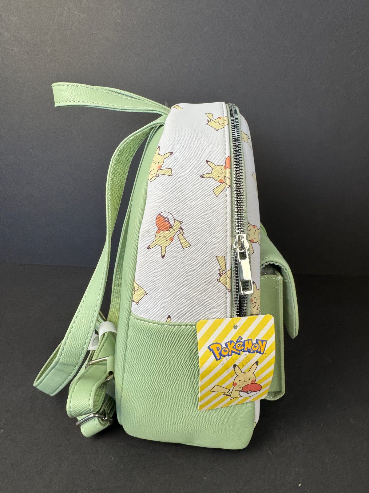 Pokemon 11" Mini Backpack - Green White Yellow Pikachu. Kawaii Comfy Cute