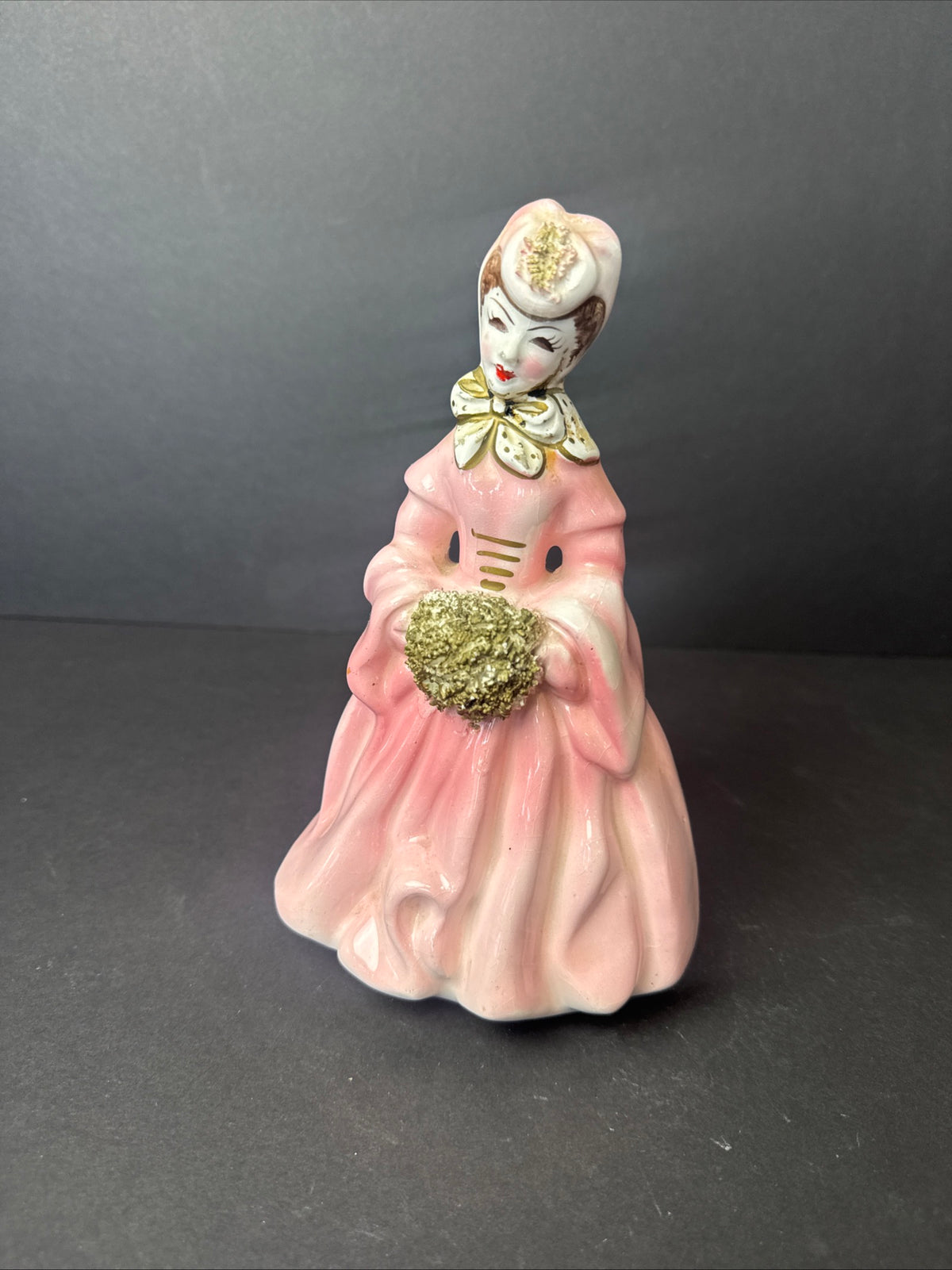 505 - Vintage Relpo Ceramic Planter Vase Lady Dressed in Pink w/Bonne