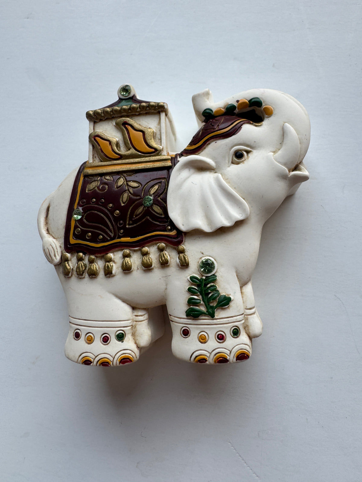 508 - Thai Miniature White Elephant With Houdah And Raised Trunk  Trinket Jewelry Box