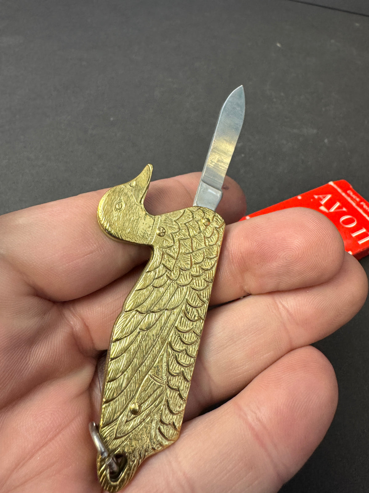 147 - Vintage Avon Brass Duck Penknife Pocket Knife Keychain with Original Box