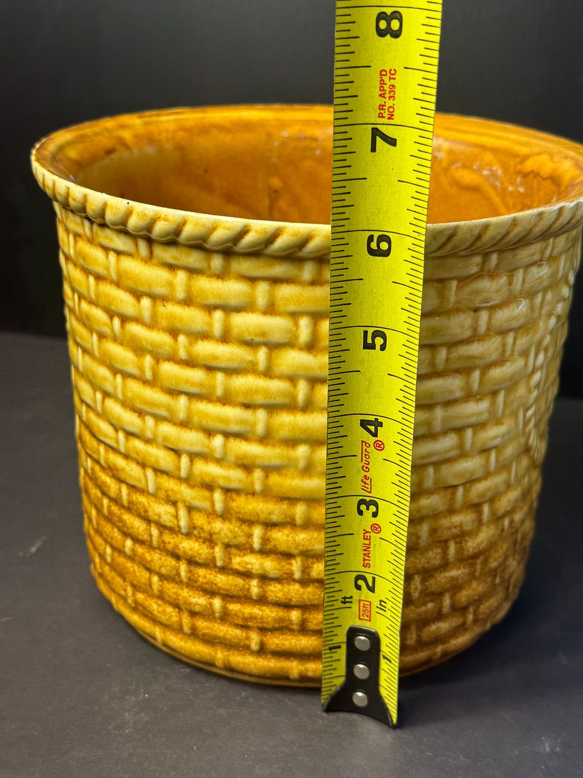 Vtg Haeger Pottery Mustard Basketweave Planter Flower Pot #48?