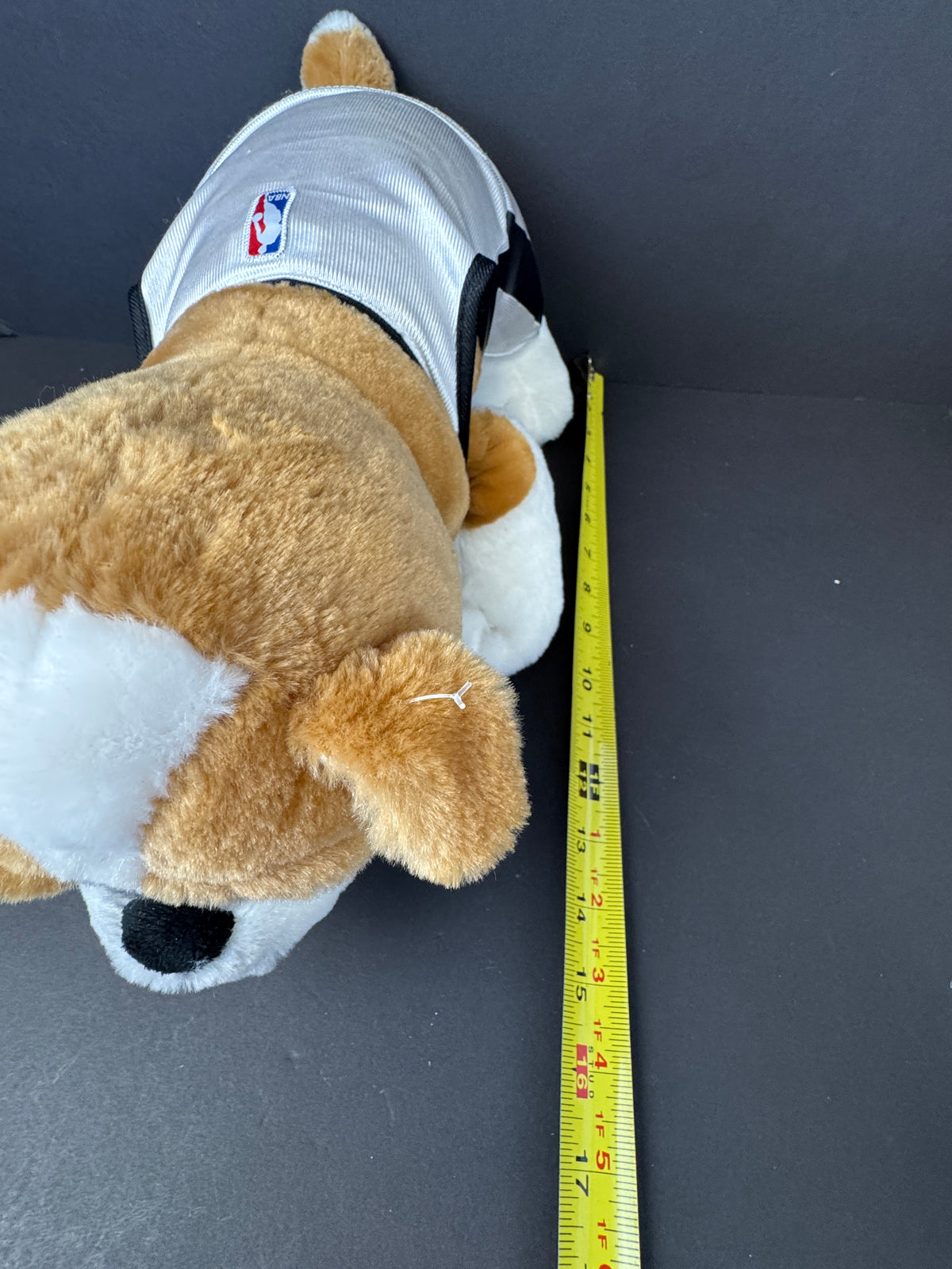 559 - Build-A-Bear Workshop Brown and White Bulldog Plush Dog with Tongue Out, Brooklyn Nets Jersey NBA BAB