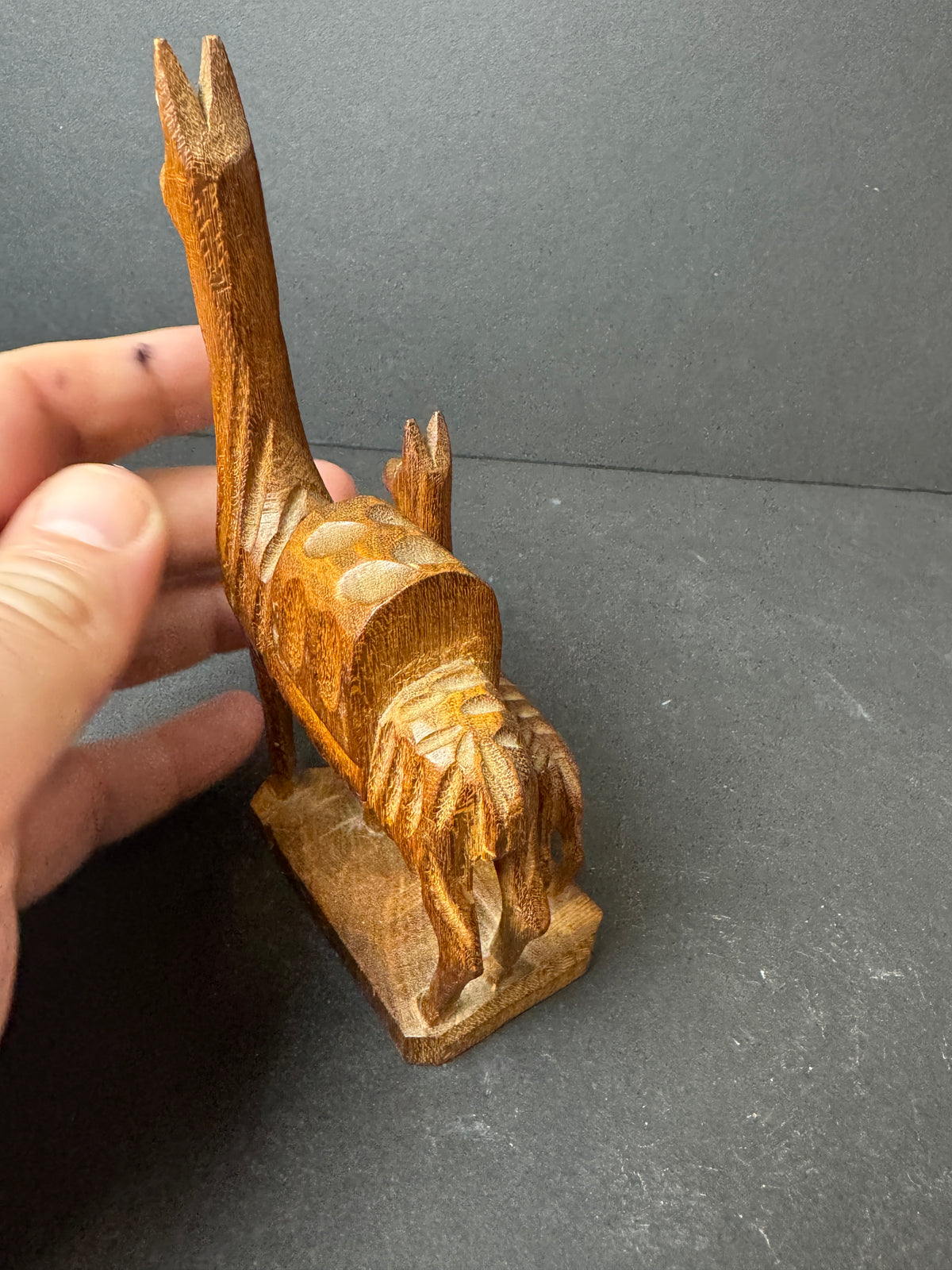 476 - Hand-Carved Wooden Figurine featuring mother Llama and baby Llama folk art