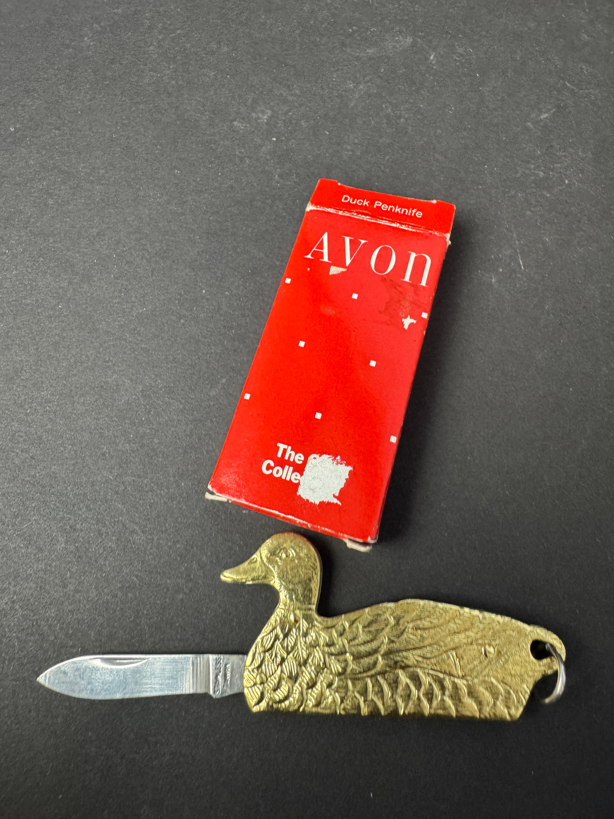 147 - Vintage Avon Brass Duck Penknife Pocket Knife Keychain with Original Box