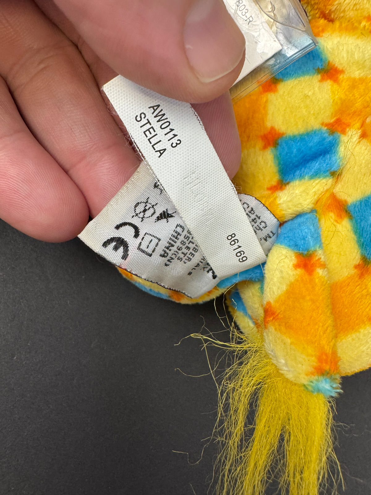 573 - GANZ Stella Plush Stuffed Elephant Yellow Blue Orange Diamond Pattern Webkinz type amazing world