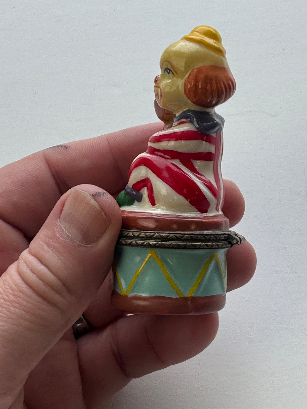 520 - VINTAGE Style Clown Figural Hinged Trinket Box Circus Collectible