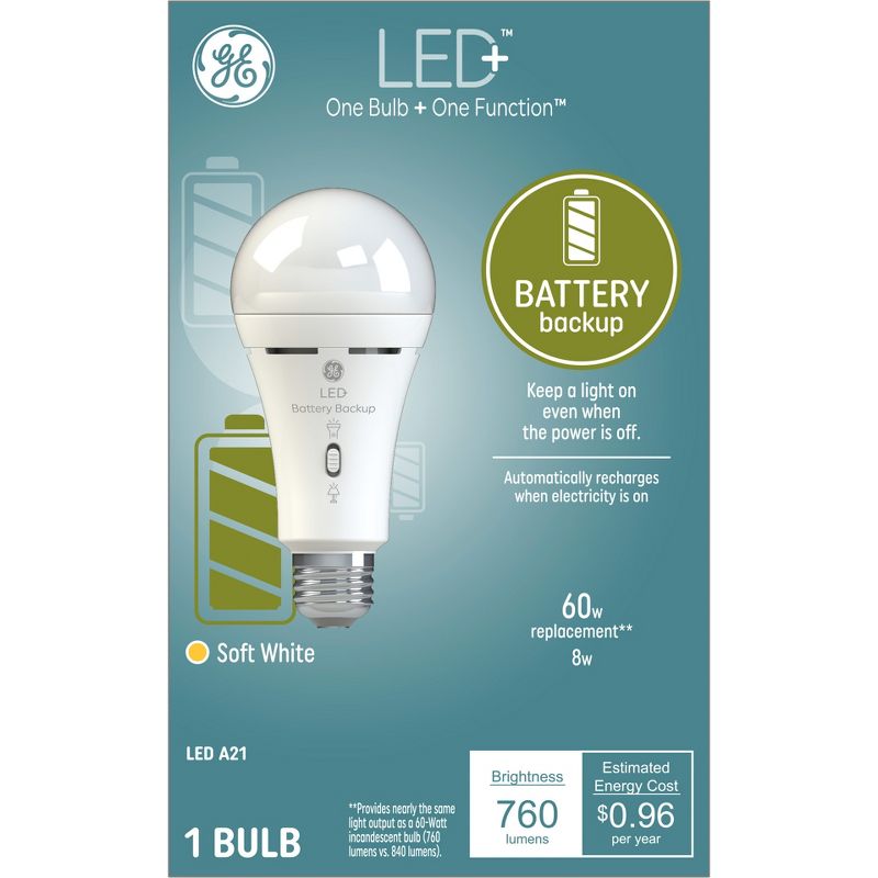 GE LED+ Battery Backup A21 Light Bulb Soft White