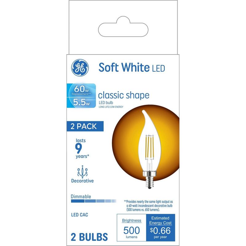 GE 2pk 60W Soft White LED Decorative Light Bulbs