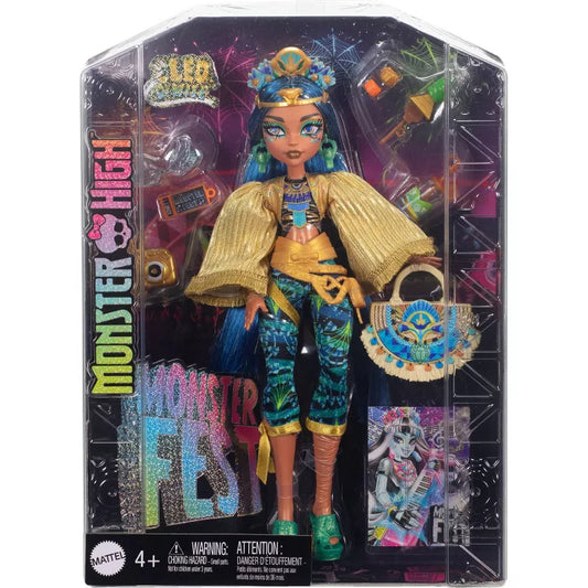 Monster High Fest Cleo De Nile Fashion Doll Blue Hair/Brown Hair with Festival Outfit Band Poster and Accessories