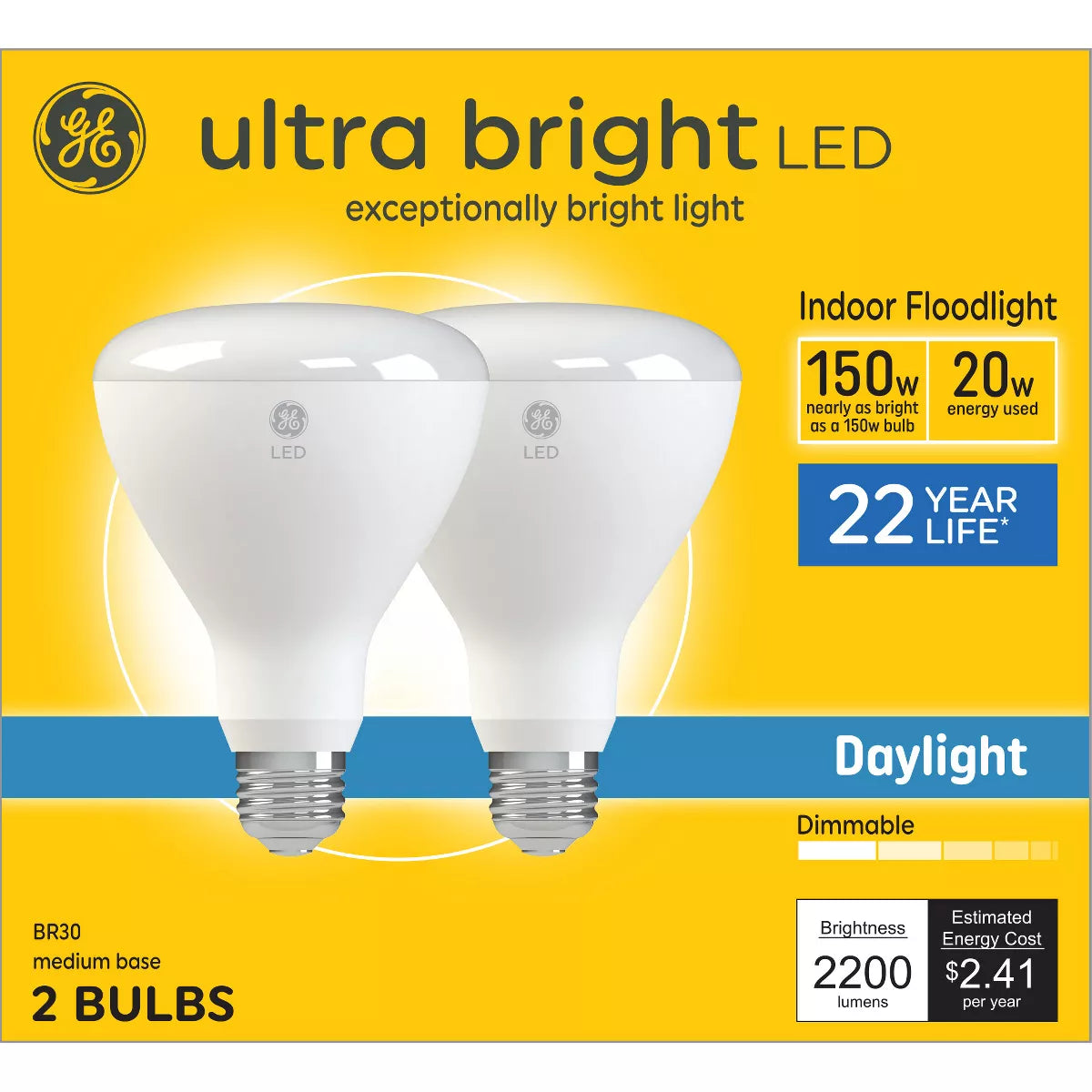GE 2pk 150W BR30 LED Floodlight Daylight