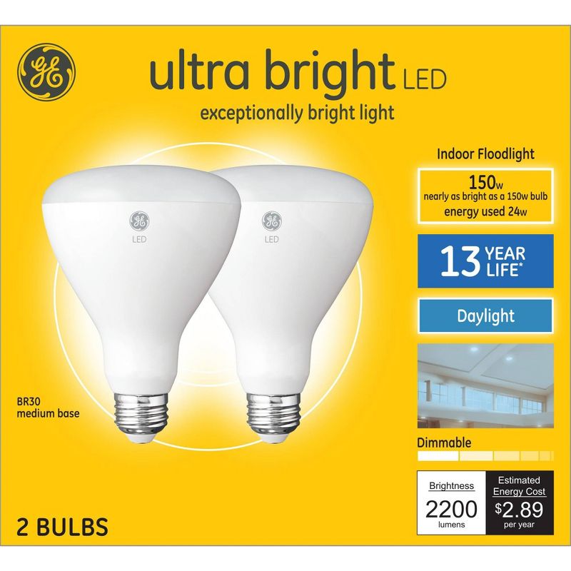 GE 2pk 150W BR30 LED Floodlight Daylight