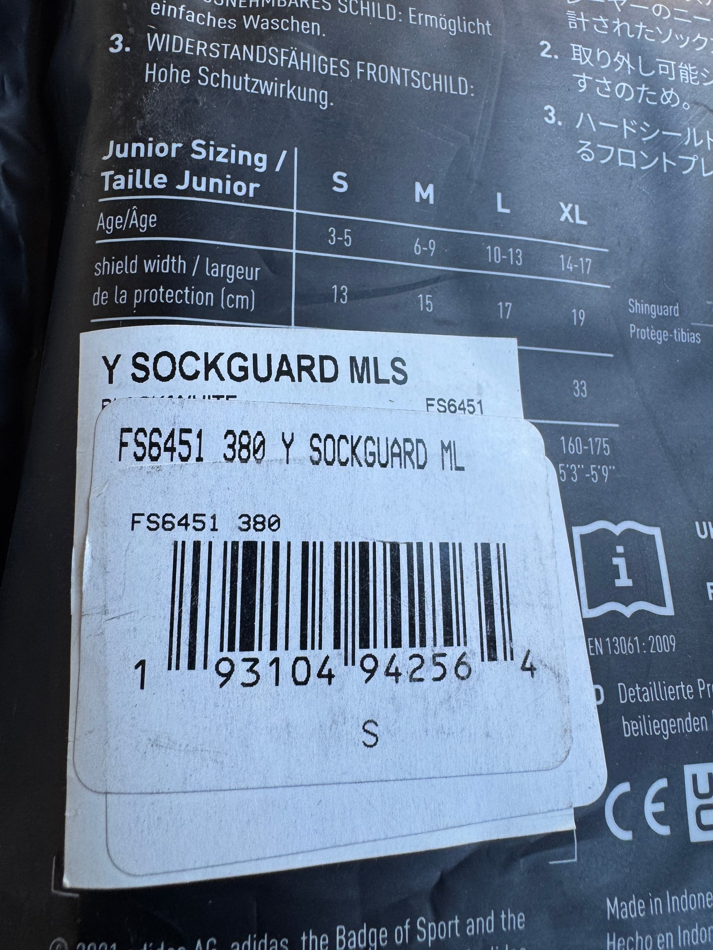 Adidas MLS Football Youth Sock Shin Guards-Small, Black, NEW