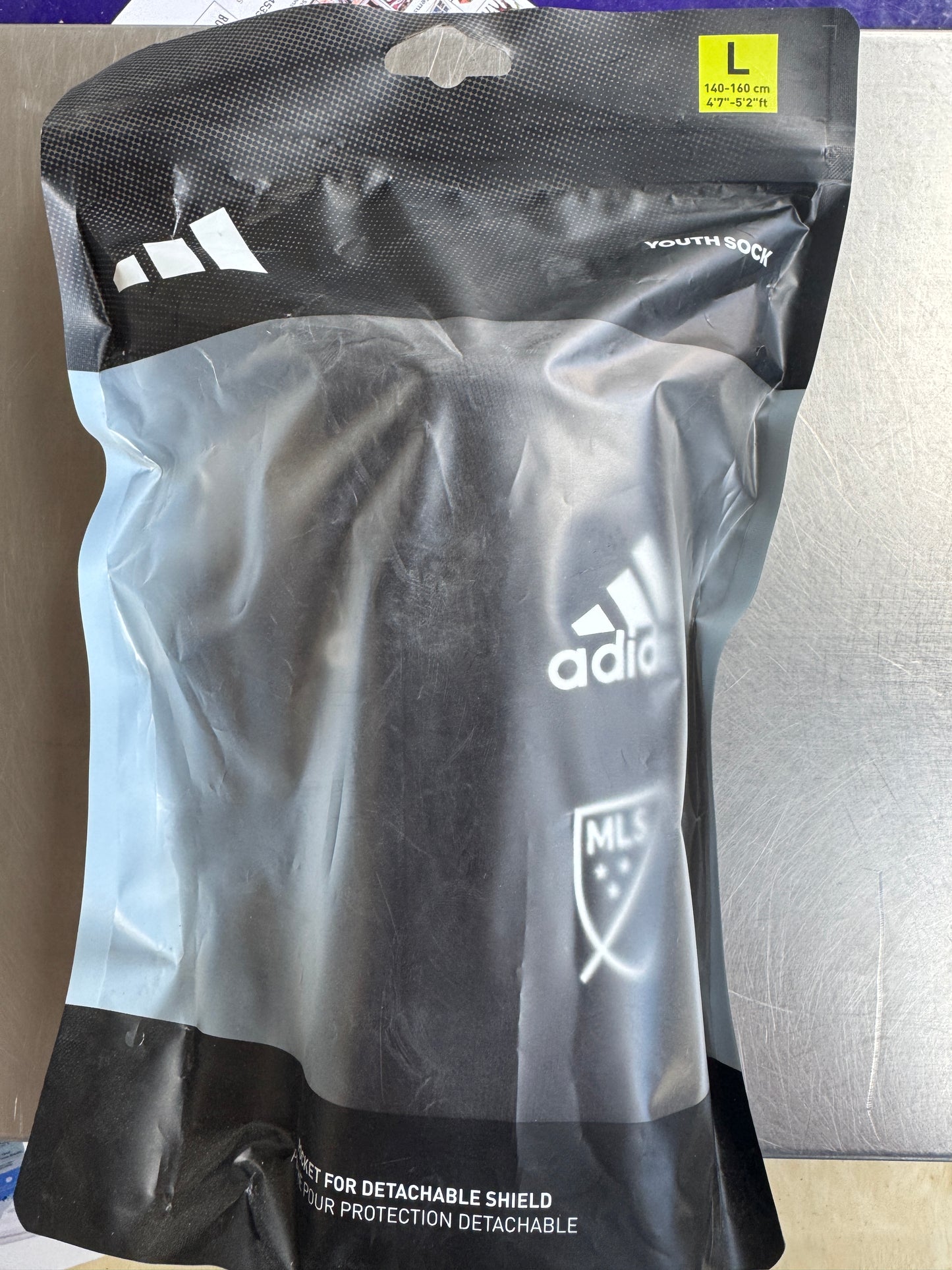 Adidas MLS Football Youth Sock Shin Guards- Large, Black, NEW