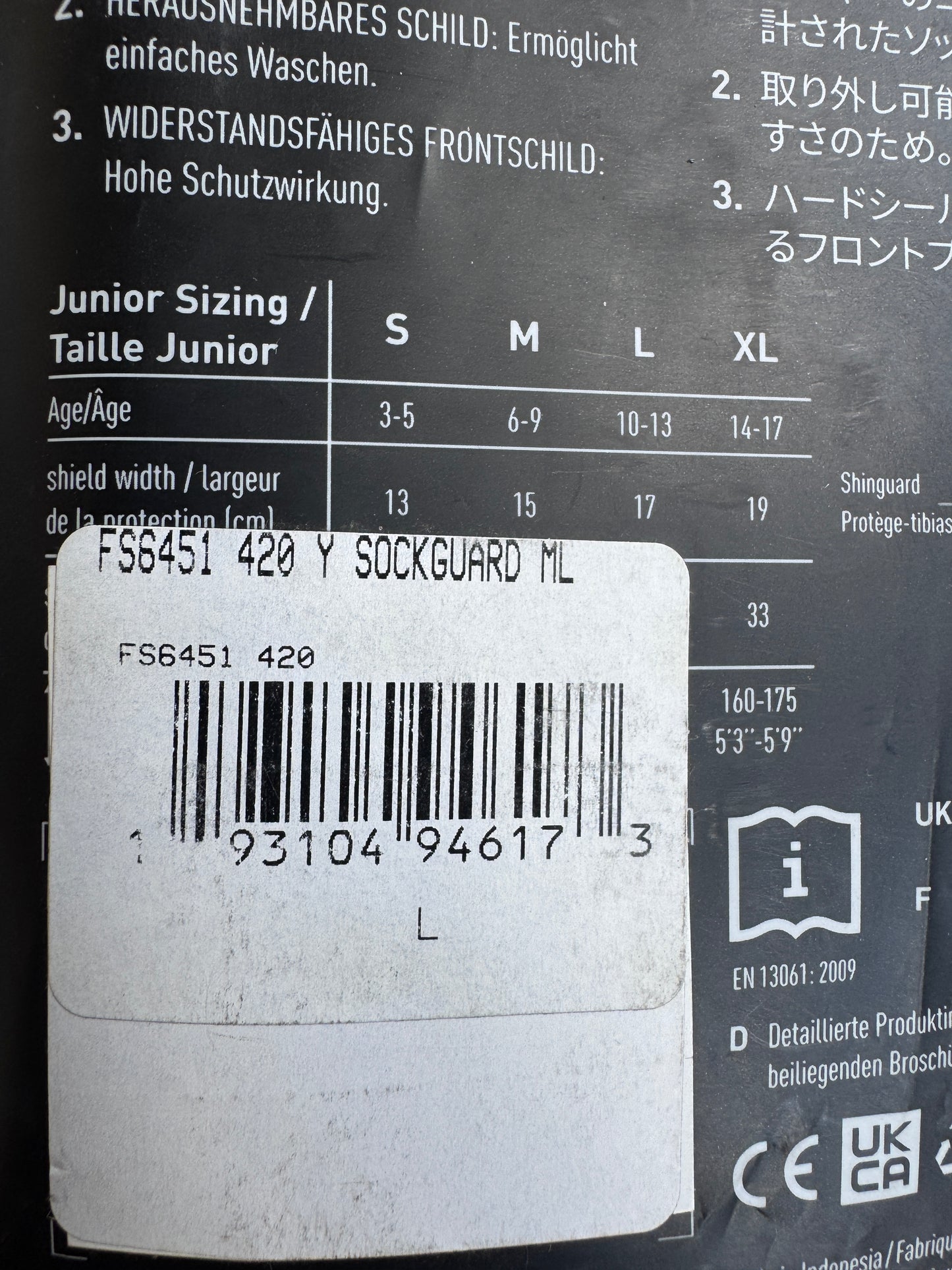 Adidas MLS Football Youth Sock Shin Guards- Large, Black, NEW