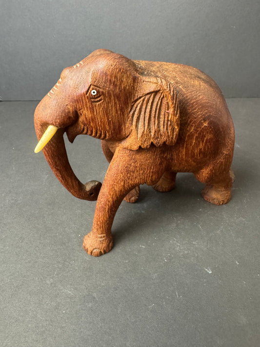 500 - Wooden Elephant Hand Carved w tusks