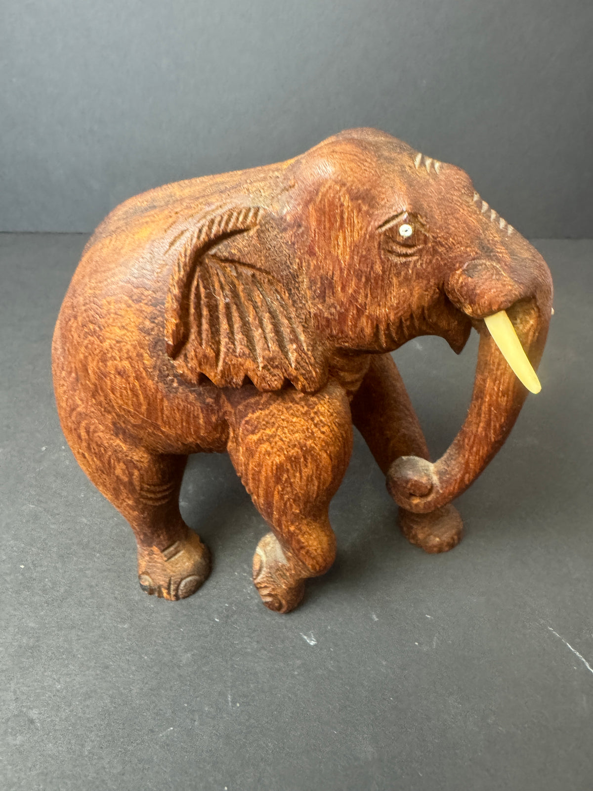 500 - Wooden Elephant Hand Carved w tusks