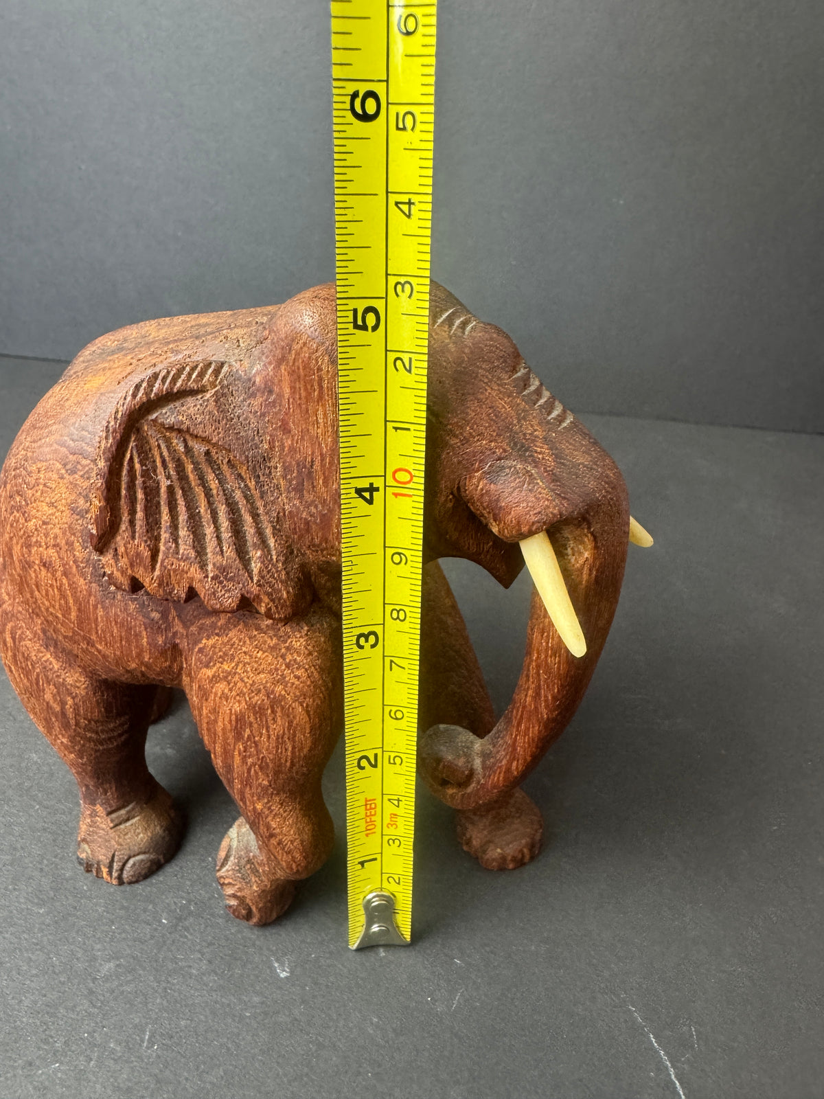 500 - Wooden Elephant Hand Carved w tusks
