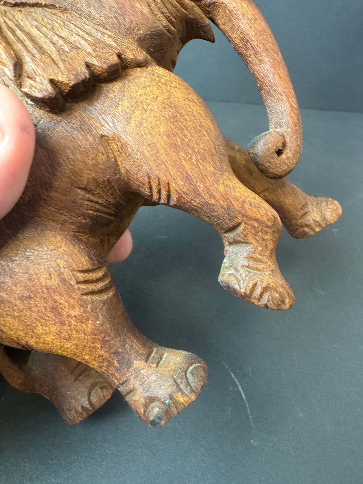 500 - Wooden Elephant Hand Carved w tusks