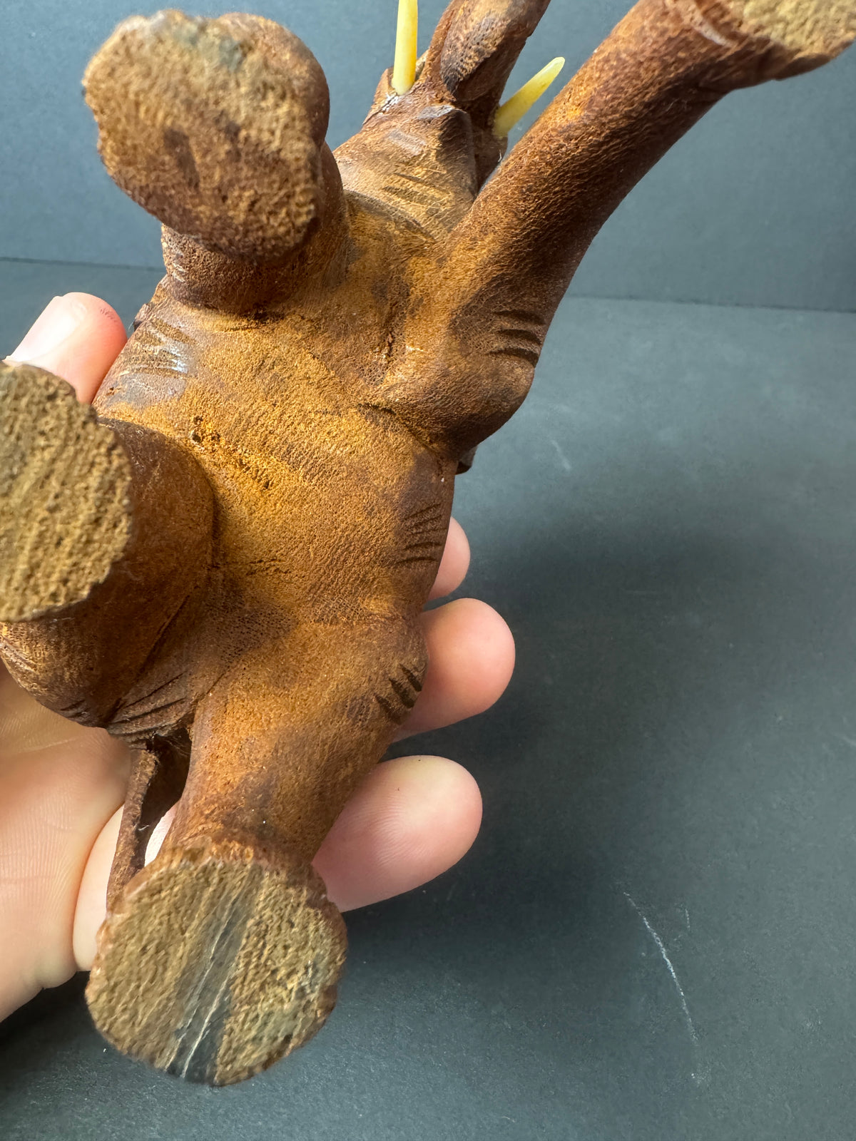 500 - Wooden Elephant Hand Carved w tusks