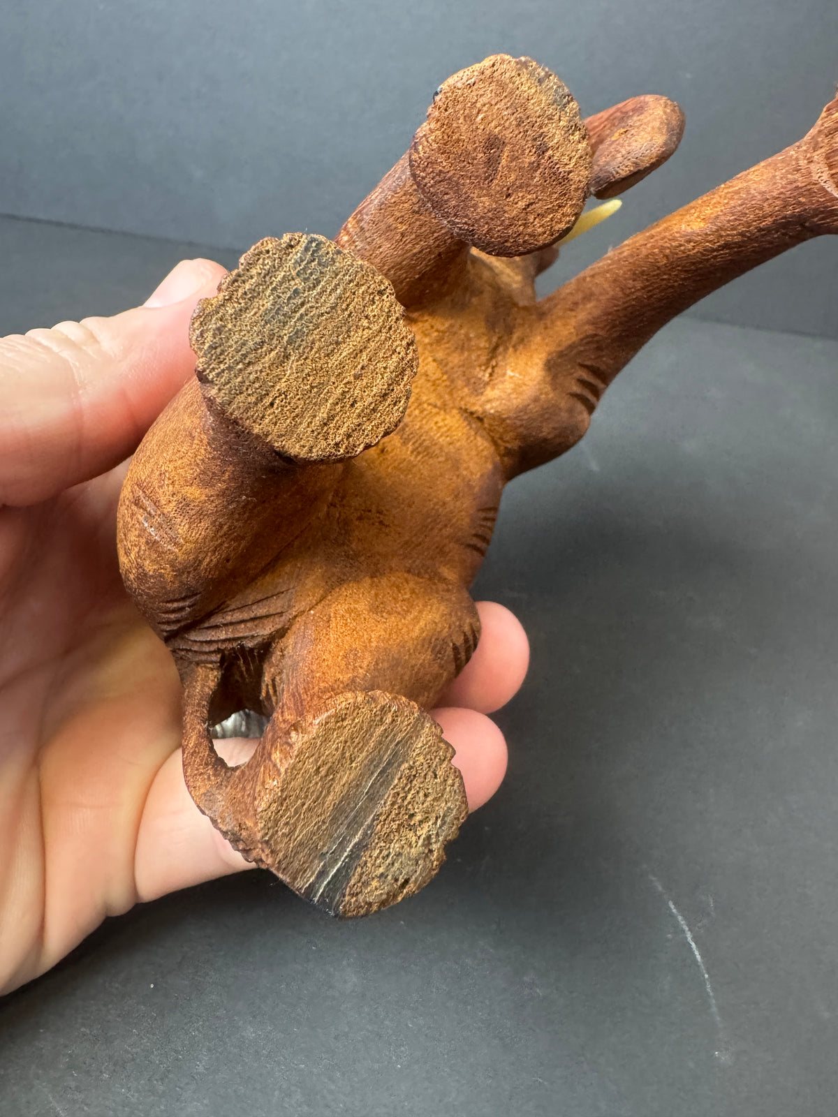 500 - Wooden Elephant Hand Carved w tusks