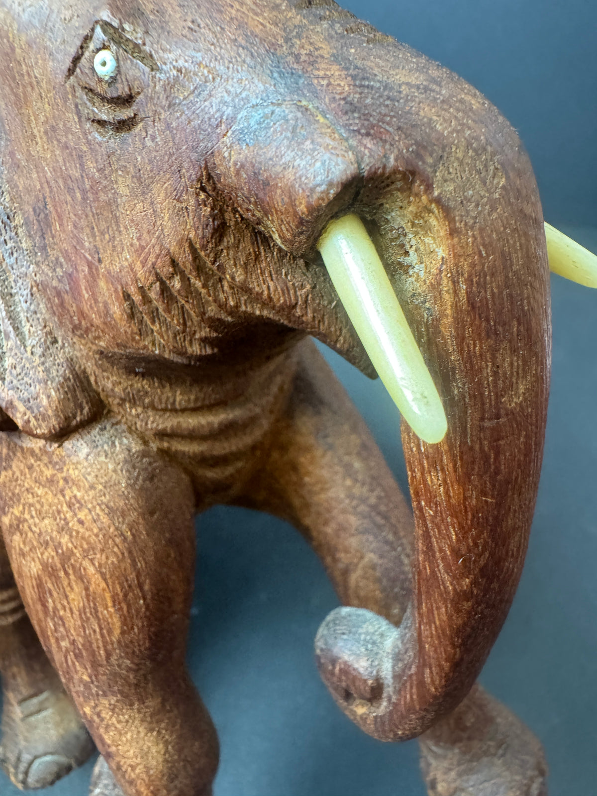 500 - Wooden Elephant Hand Carved w tusks