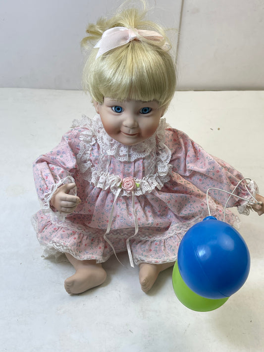 Danbury Mint Porcelain Seated Doll with Balloons