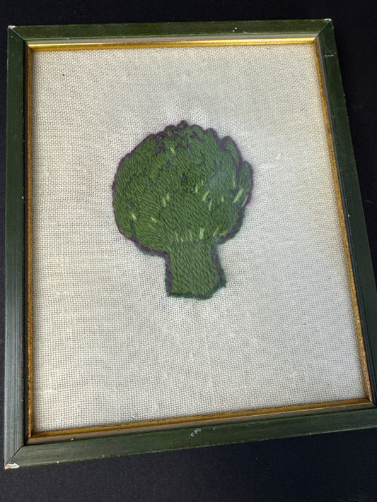 608 - Vintage 70s Framed Crewel Embroidery Artichoke Kitchen Wall Art MCM Retro
