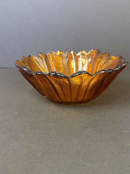Vintage Indiana Glass Bowl Lily Pons Sunflower Marigold Amber Carnival Glass
