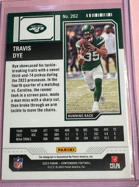 2023 Panini Contenders Football | Travis Dye No.262 | Jets Rookie Ticket | Auto