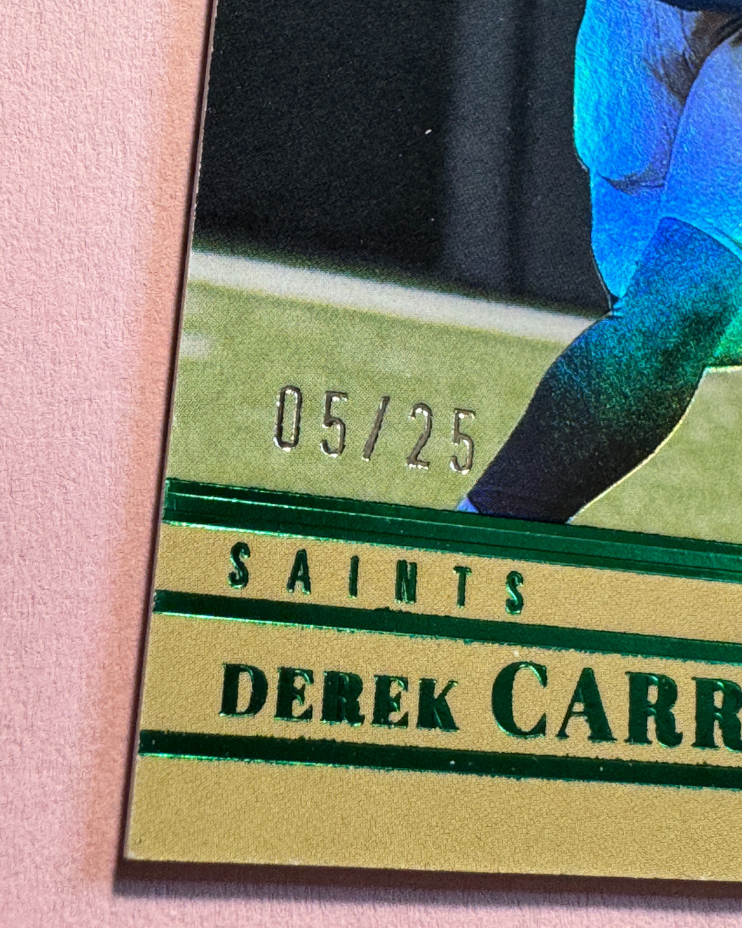 2023 Panini Plates & Patches Derek Carr #107 Saints Green Holo 05/25